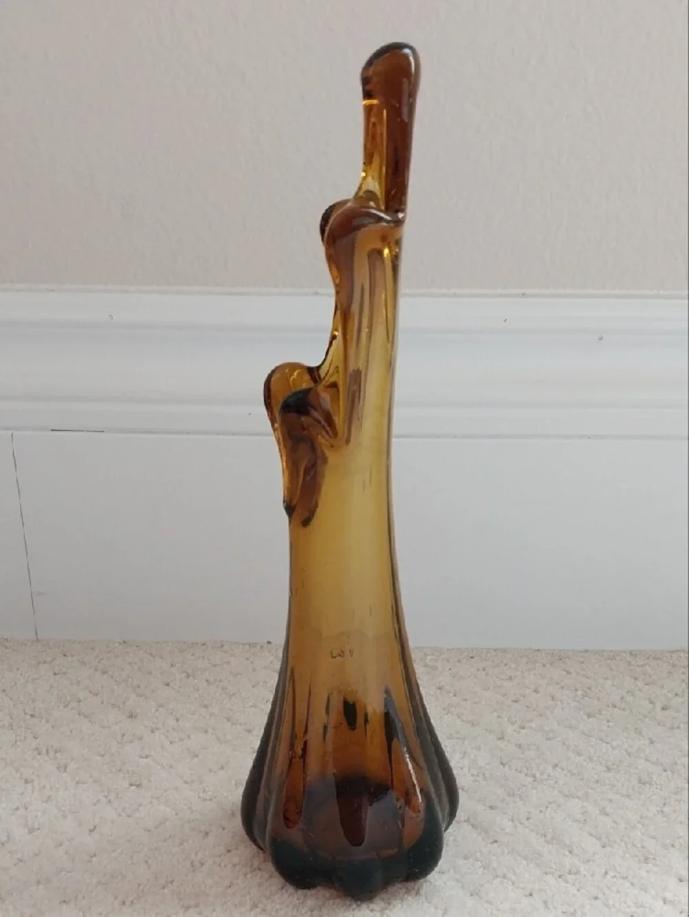 Murano Amber and Dark Brown Sculptural Art Glass Vase